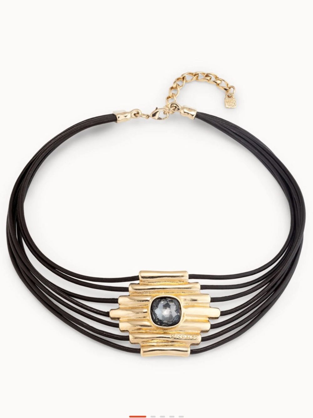 UNO de 50 Black Multi-Strand Choker with Gold-Tone Center and Gray Stone